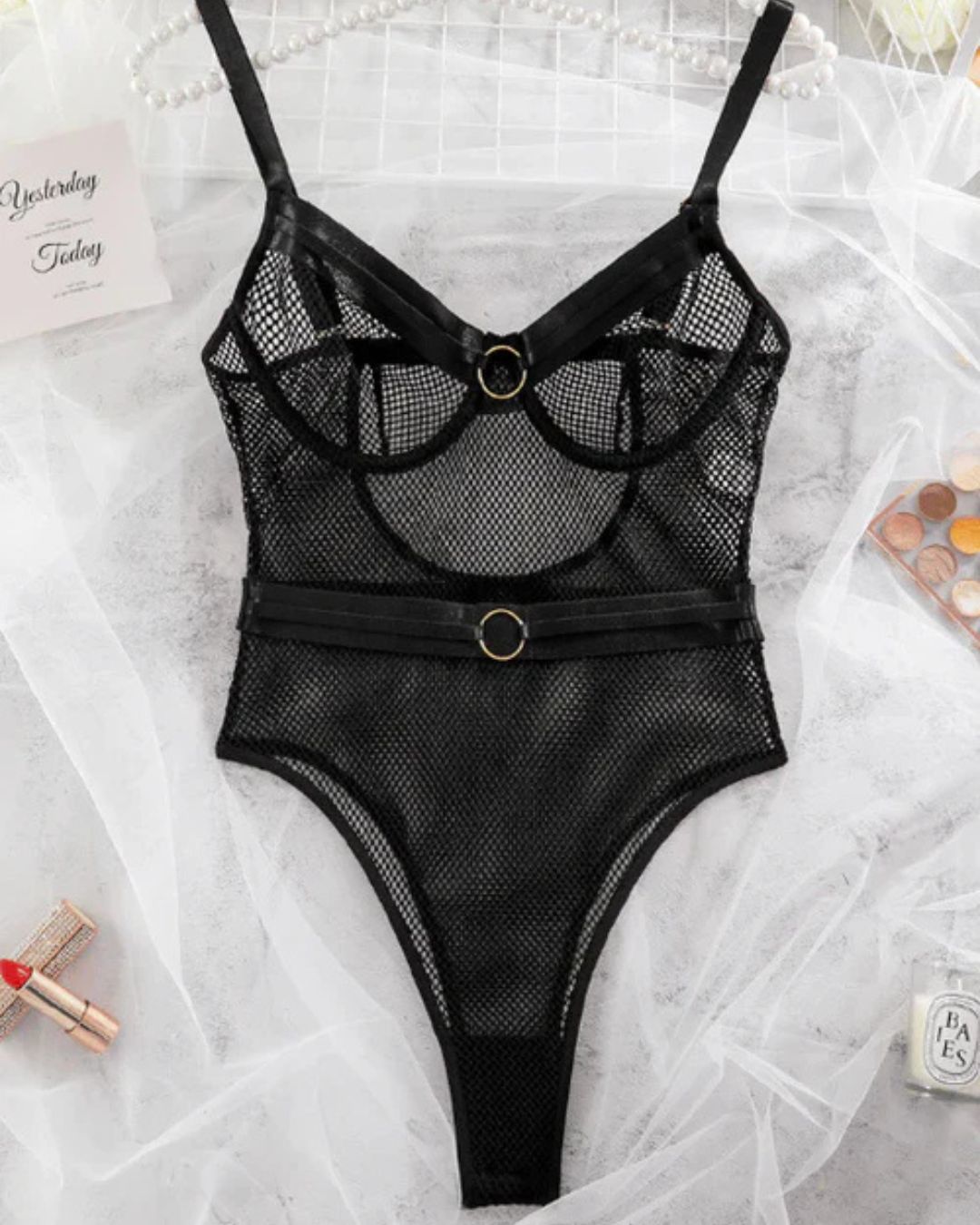Yüksek Bel Saten Dokulu Bodysuit İç Giyim