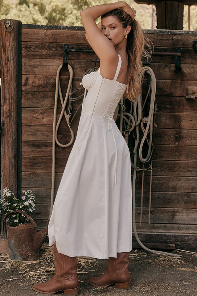 Yüksek Bel Carmen Bustier Midi Elbise
