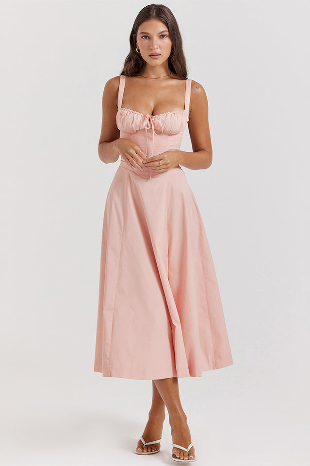 Yüksek Bel Carmen Bustier Midi Elbise