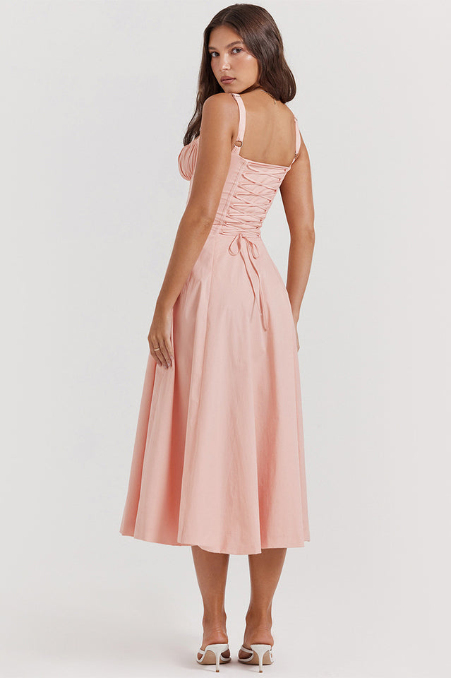 Yüksek Bel Carmen Bustier Midi Elbise