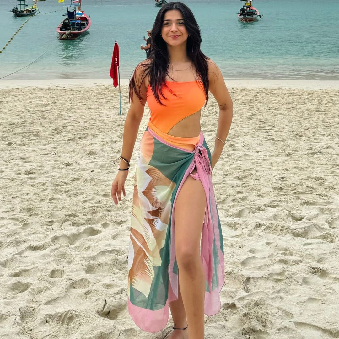 Yüksek Bel Gradient Monokini ve Pareo Seti