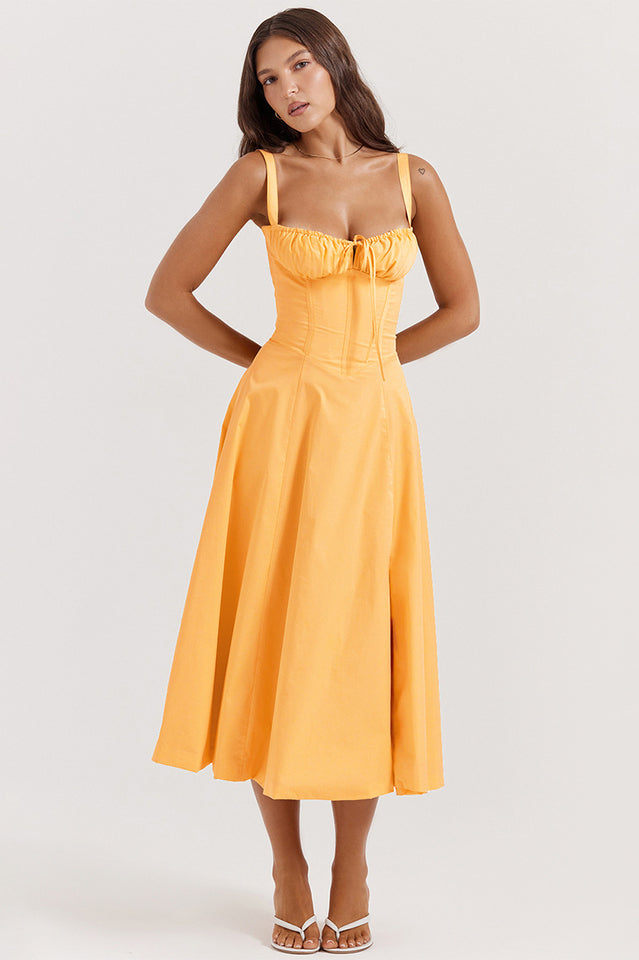 Yüksek Bel Carmen Bustier Midi Elbise