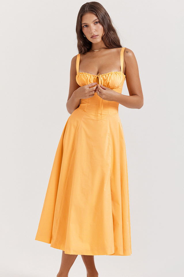 Yüksek Bel Carmen Bustier Midi Elbise