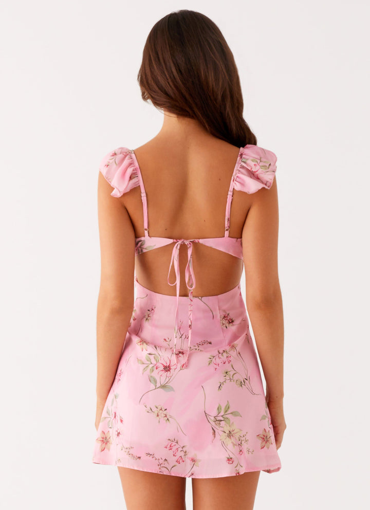 Adrina Pembe Çiçekli Mini Elbise