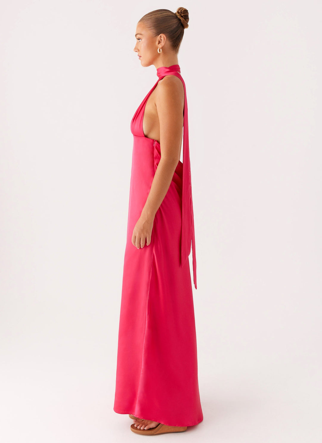 Fuşyada Alicia Saten Halter Maxi Elbise