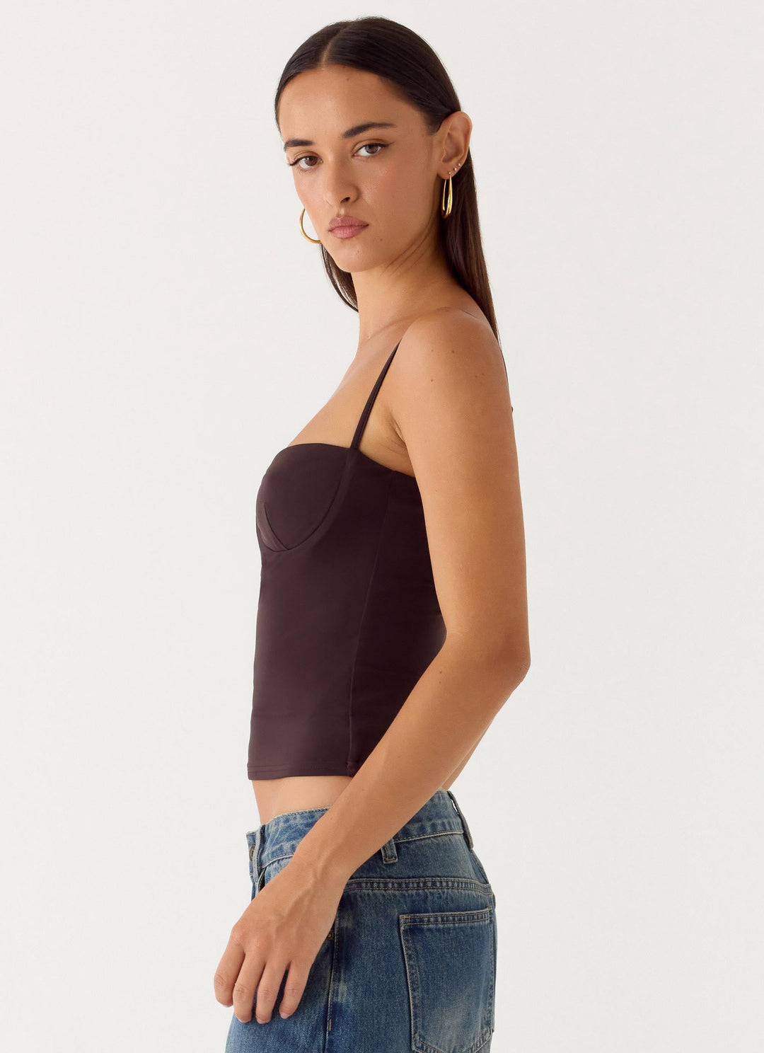 Yüksek Bel Çikolata Renkli Push Up Crop