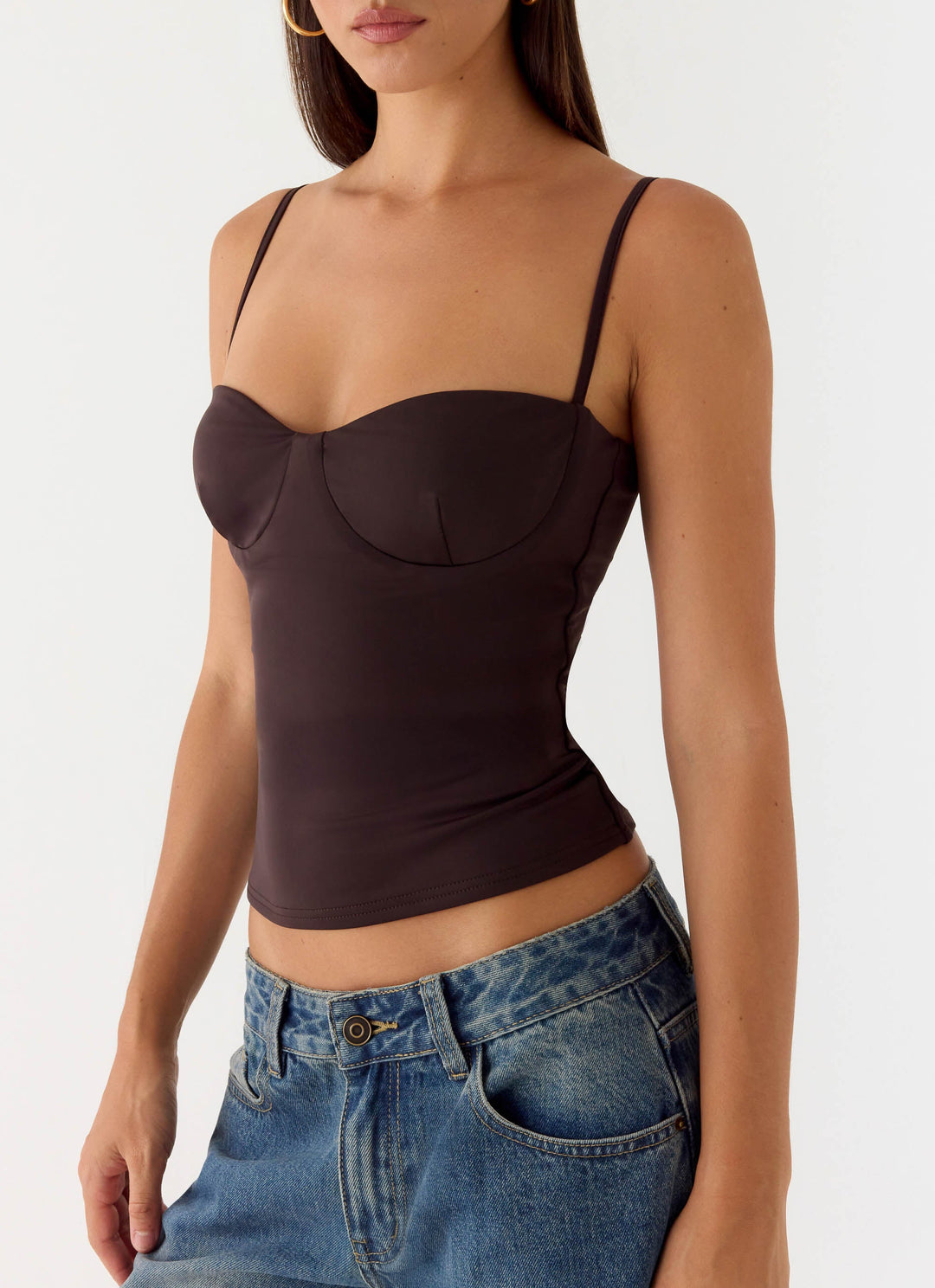 Yüksek Bel Çikolata Renkli Push Up Crop
