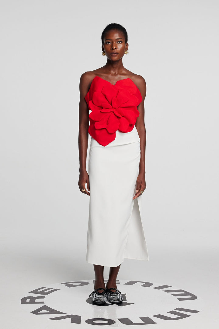 Çiçek Off Shoulder Kırmızı Bluz