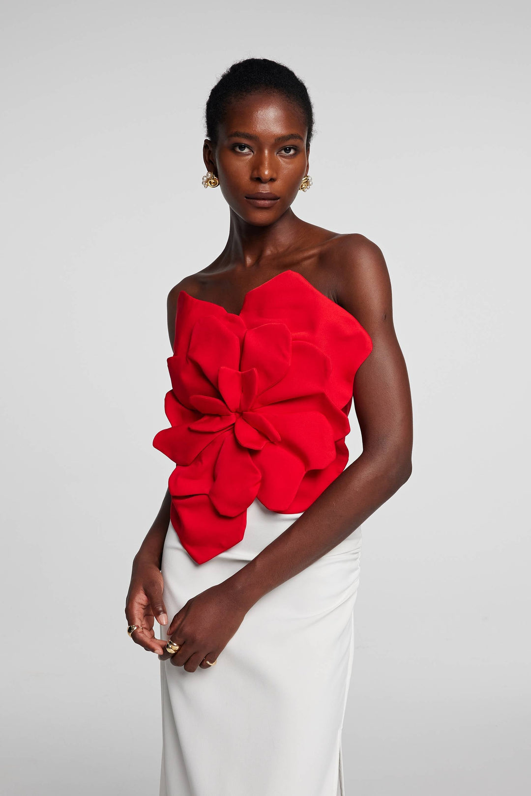 Çiçek Off Shoulder Kırmızı Bluz