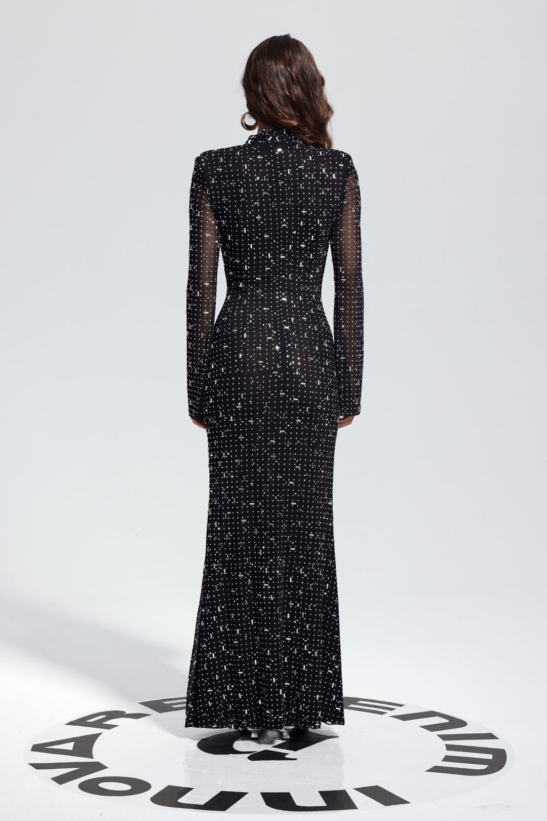 Strass Detaylı Uzun Kollu Maxi Elbise