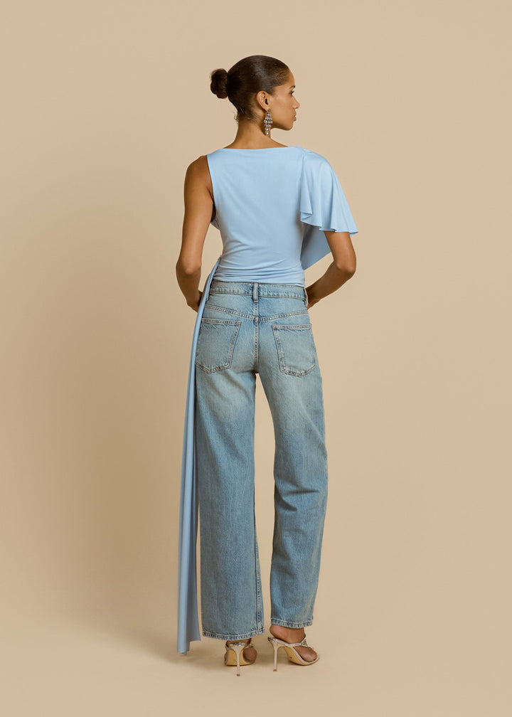 Yüksek Bel Mavi Solene Crop