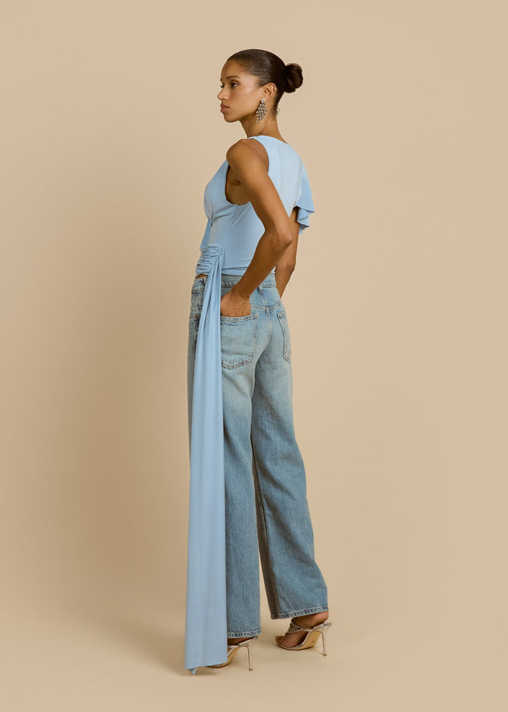 Yüksek Bel Mavi Solene Crop