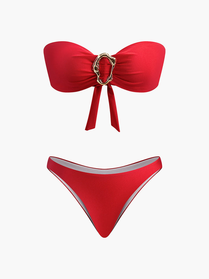 Yüksek Bel Kemerli Bandeau Bikini