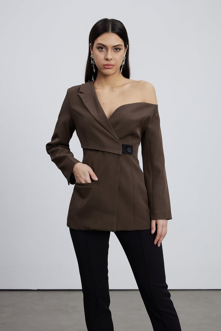 Asimetrik Tek Omuzlu Lüks Blazer Ceket