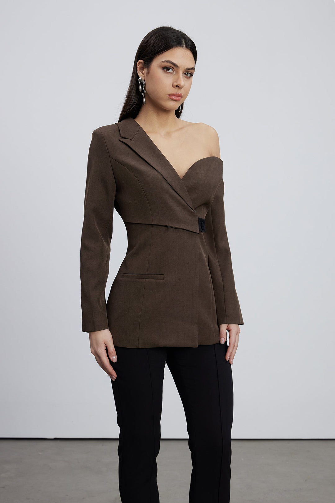 Asimetrik Tek Omuzlu Lüks Blazer Ceket
