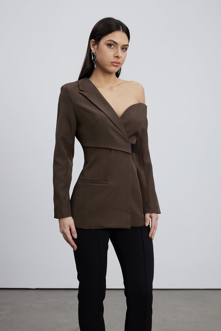 Asimetrik Tek Omuzlu Lüks Blazer Ceket