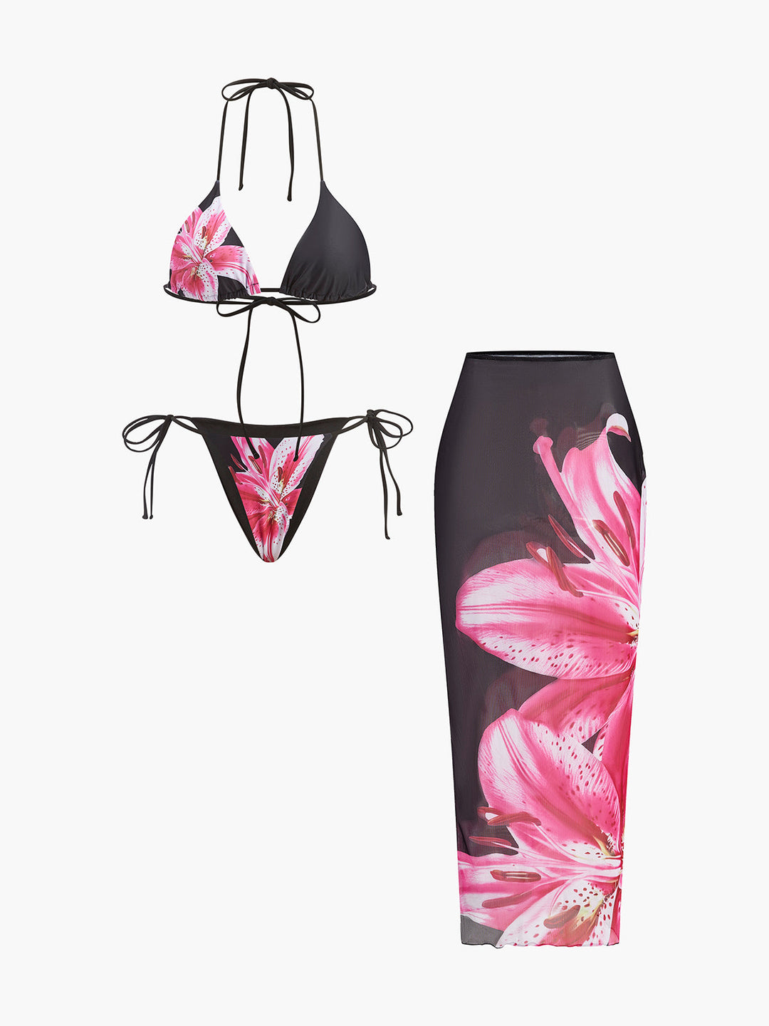 Çiçek Desenli Bikini ve Etek Takımı