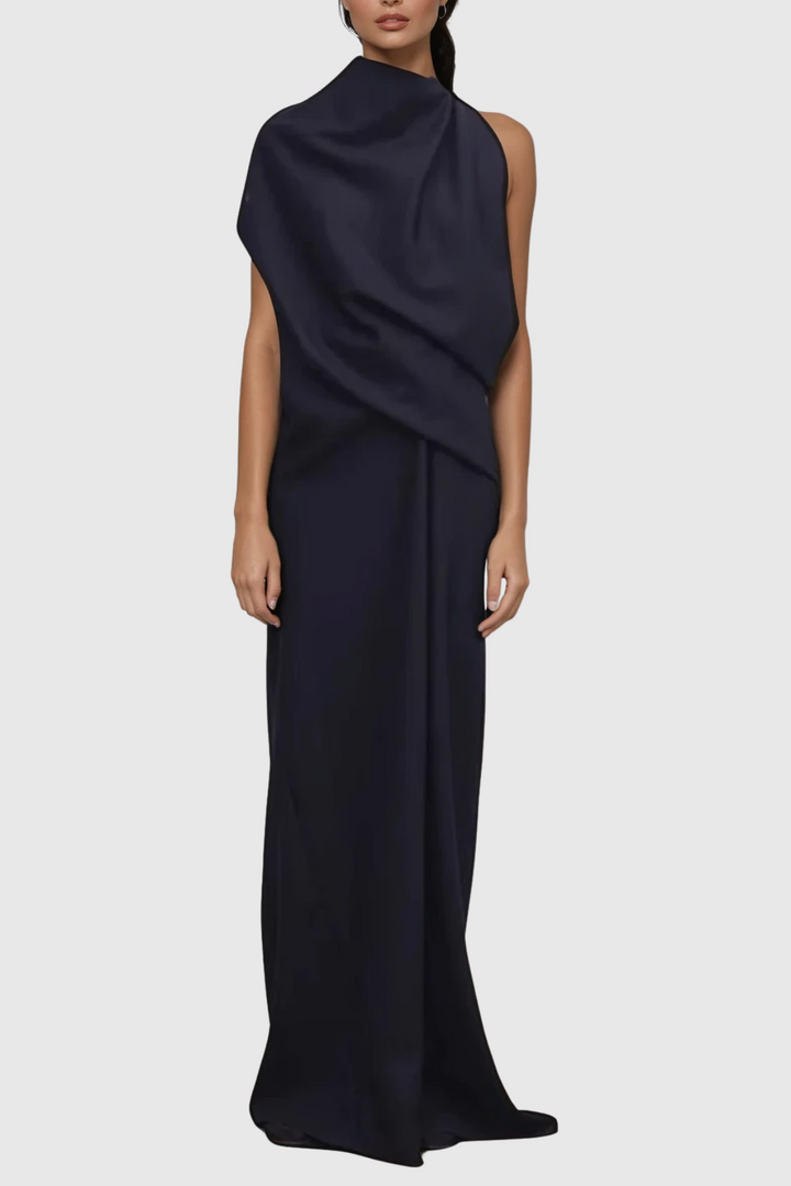 Modern Asimetrik Ruch Maxi Elbise