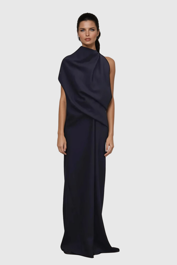 Modern Asimetrik Ruch Maxi Elbise
