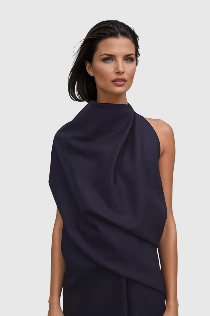 Modern Asimetrik Ruch Maxi Elbise