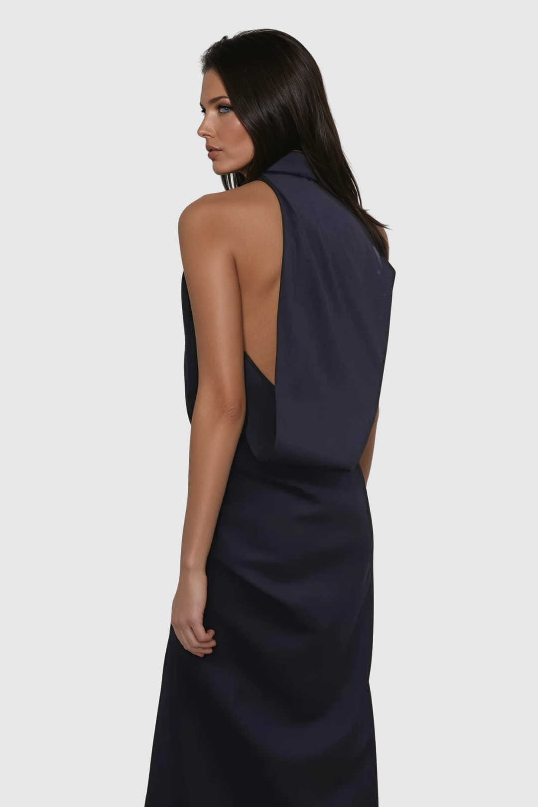 Modern Asimetrik Ruch Maxi Elbise