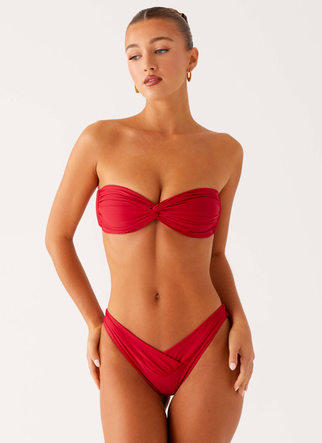 Koyu Kırmızı Yüksek Bel Delta Bikini Takımı