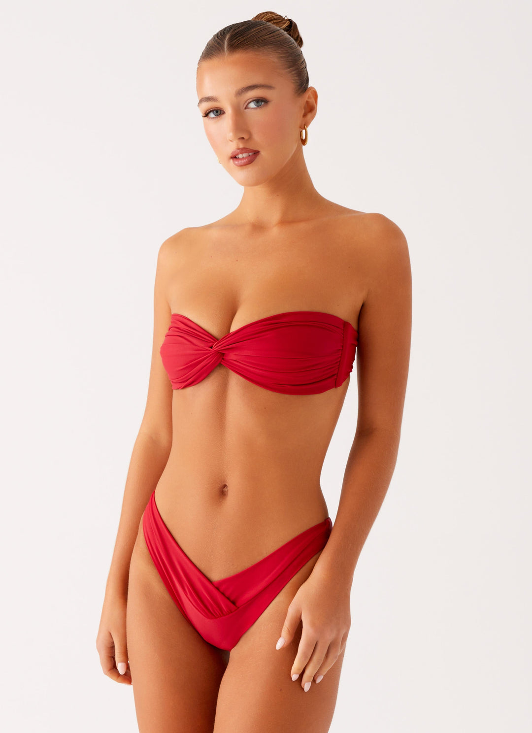 Koyu Kırmızı Yüksek Bel Delta Bikini Takımı