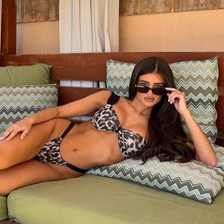 Yüksek Bel Leopar Desenli Kynle Bikini