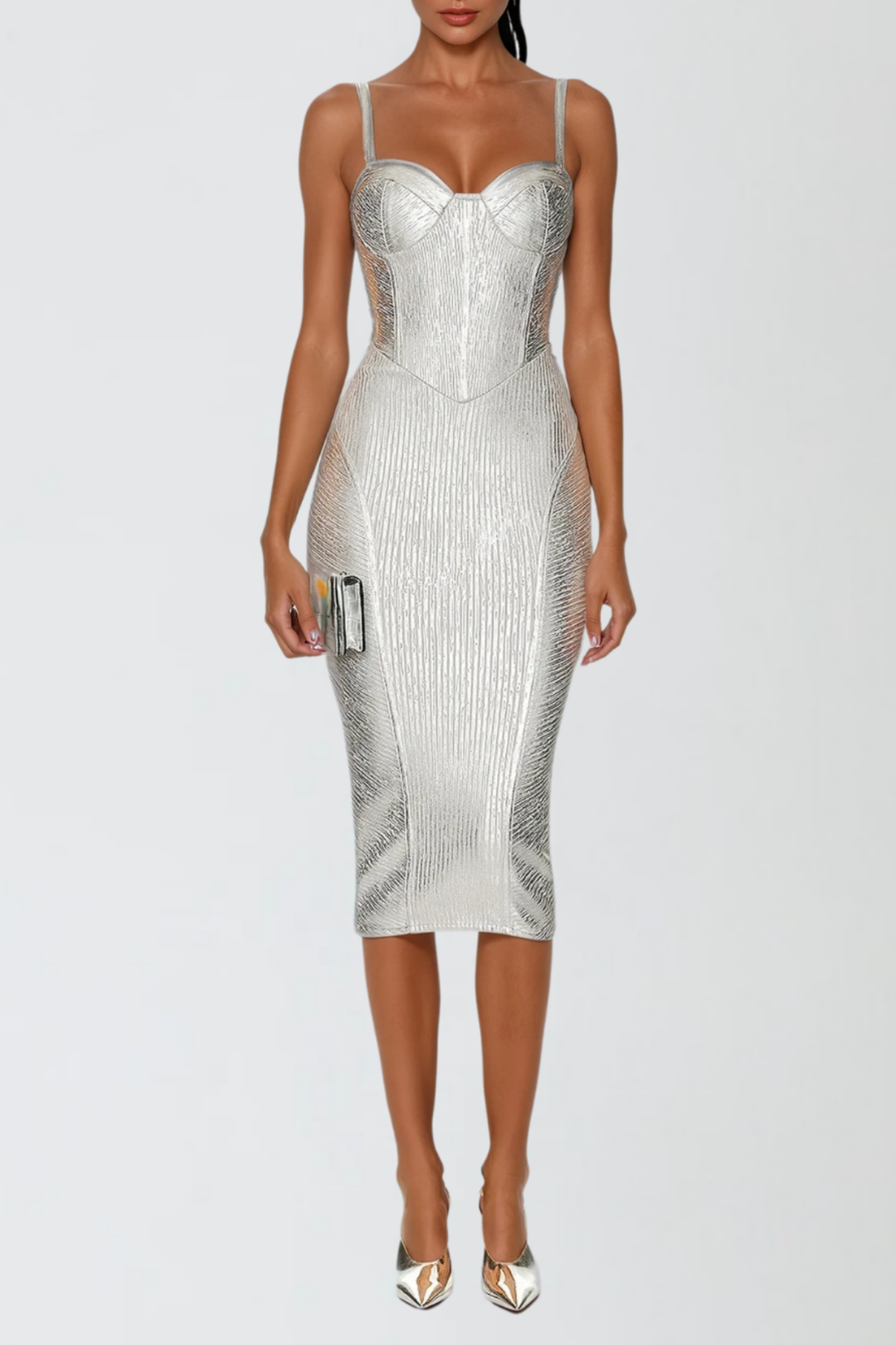 Metalik Bandaj Midi Elbise