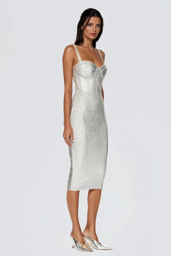 Metalik Bandaj Midi Elbise