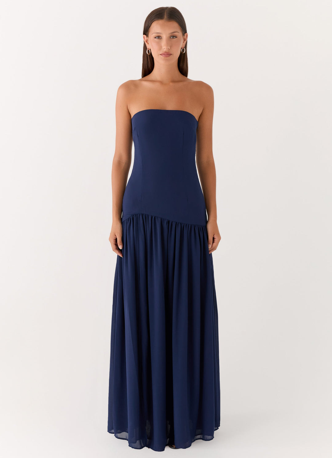 Lacivert Straplez Maxi Elbise