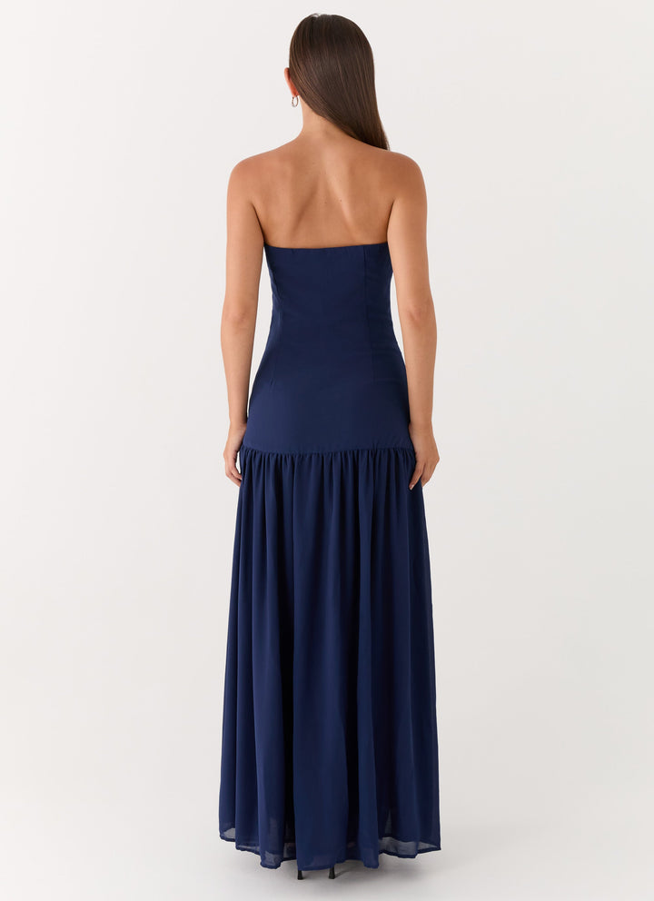 Lacivert Straplez Maxi Elbise
