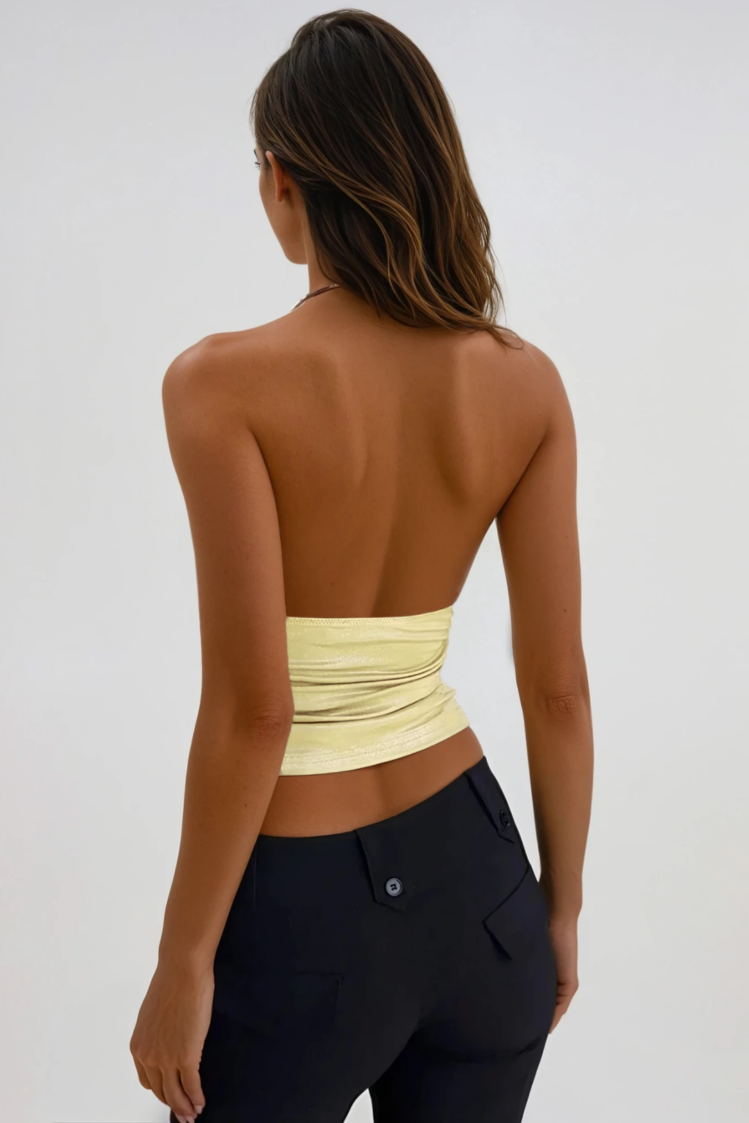 Yüksek Bel Metalik Crop
