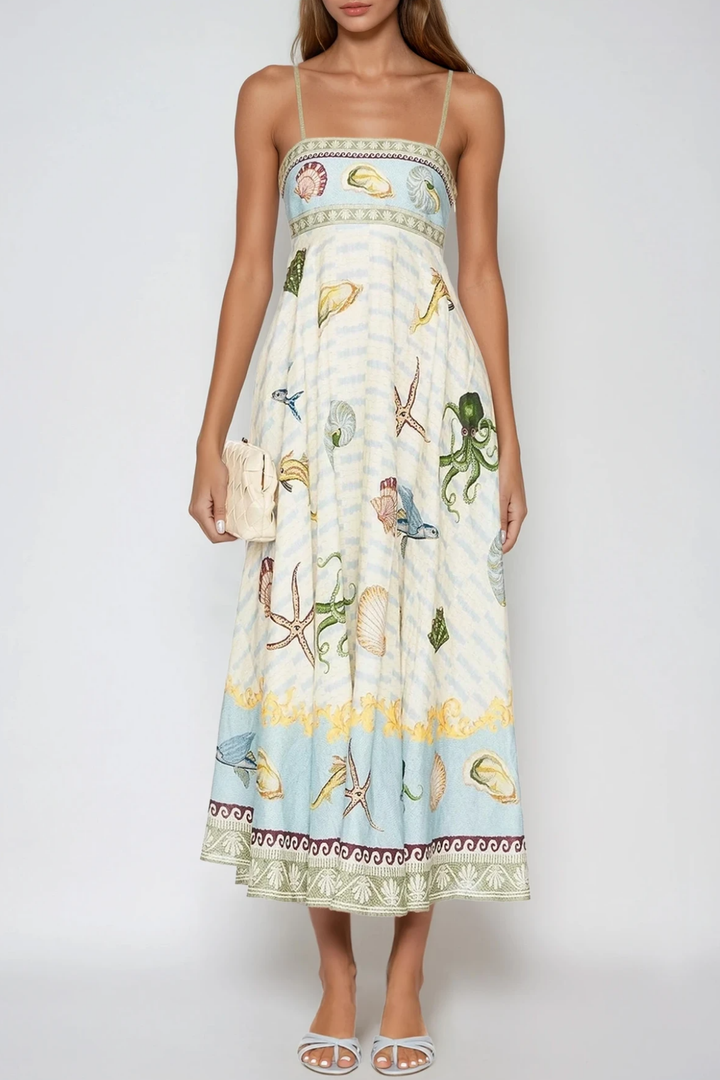 Spagetti Desenli Modern Maxi Elbise