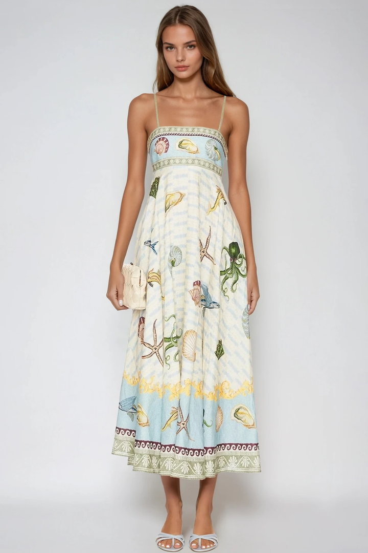 Spagetti Desenli Modern Maxi Elbise