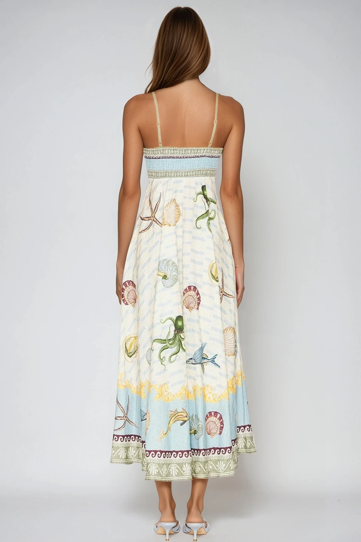 Spagetti Desenli Modern Maxi Elbise