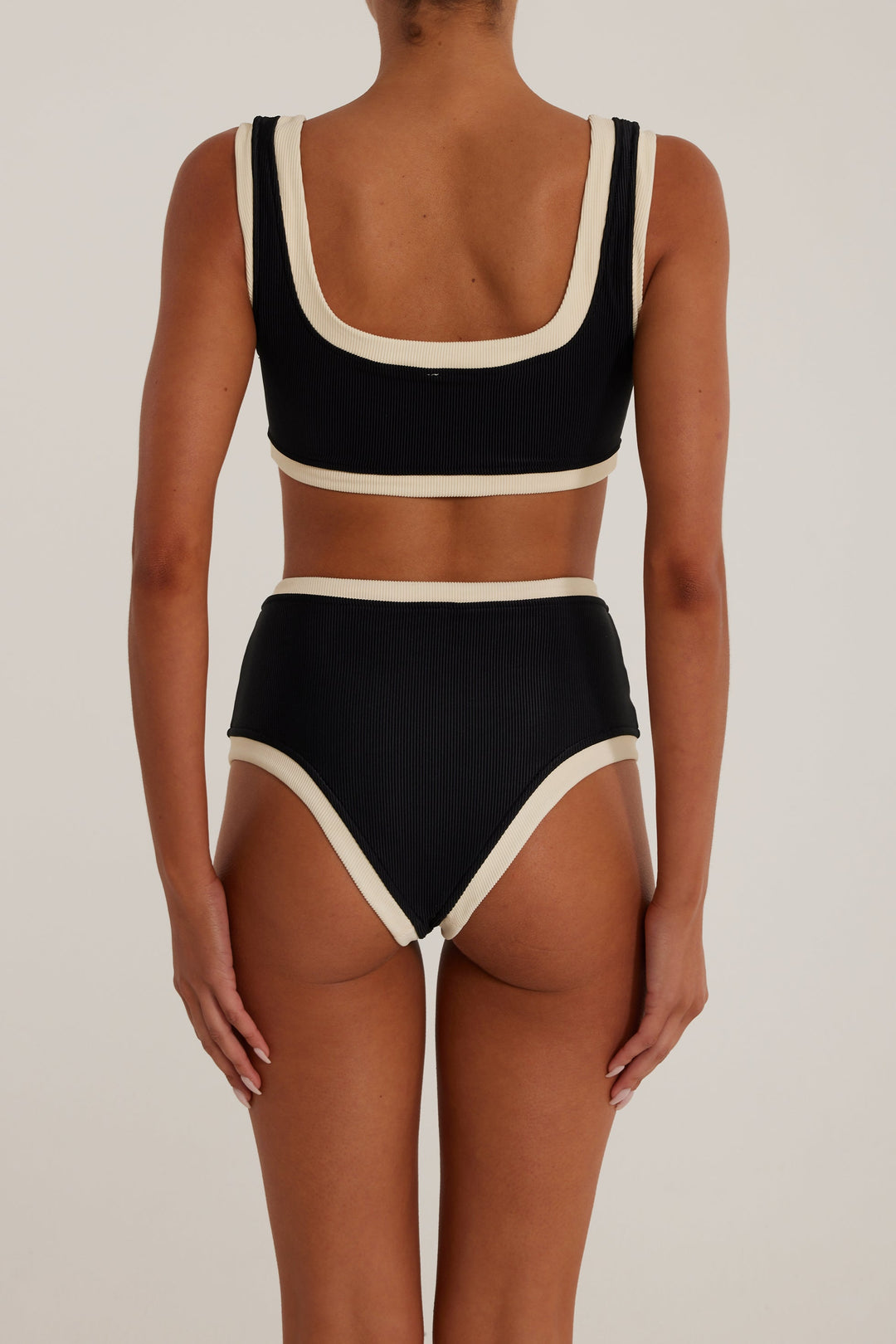 Grace Yüksek Bel Bikini - Kırışık Siyah/Krem