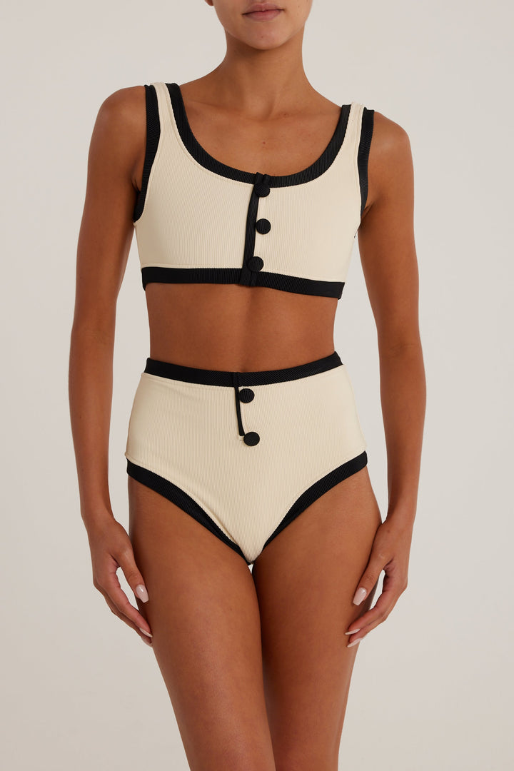 Grace Yüksek Bel Bikini - Krem/Siyah