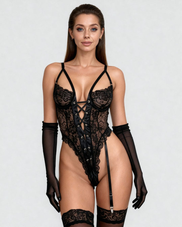 Sırt Dekolteli İnce Askılı Bodysuit İç Giyim