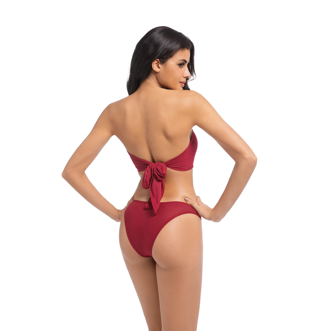 Yüksek Bel Kırmızı İki Parça Kadın Bikini