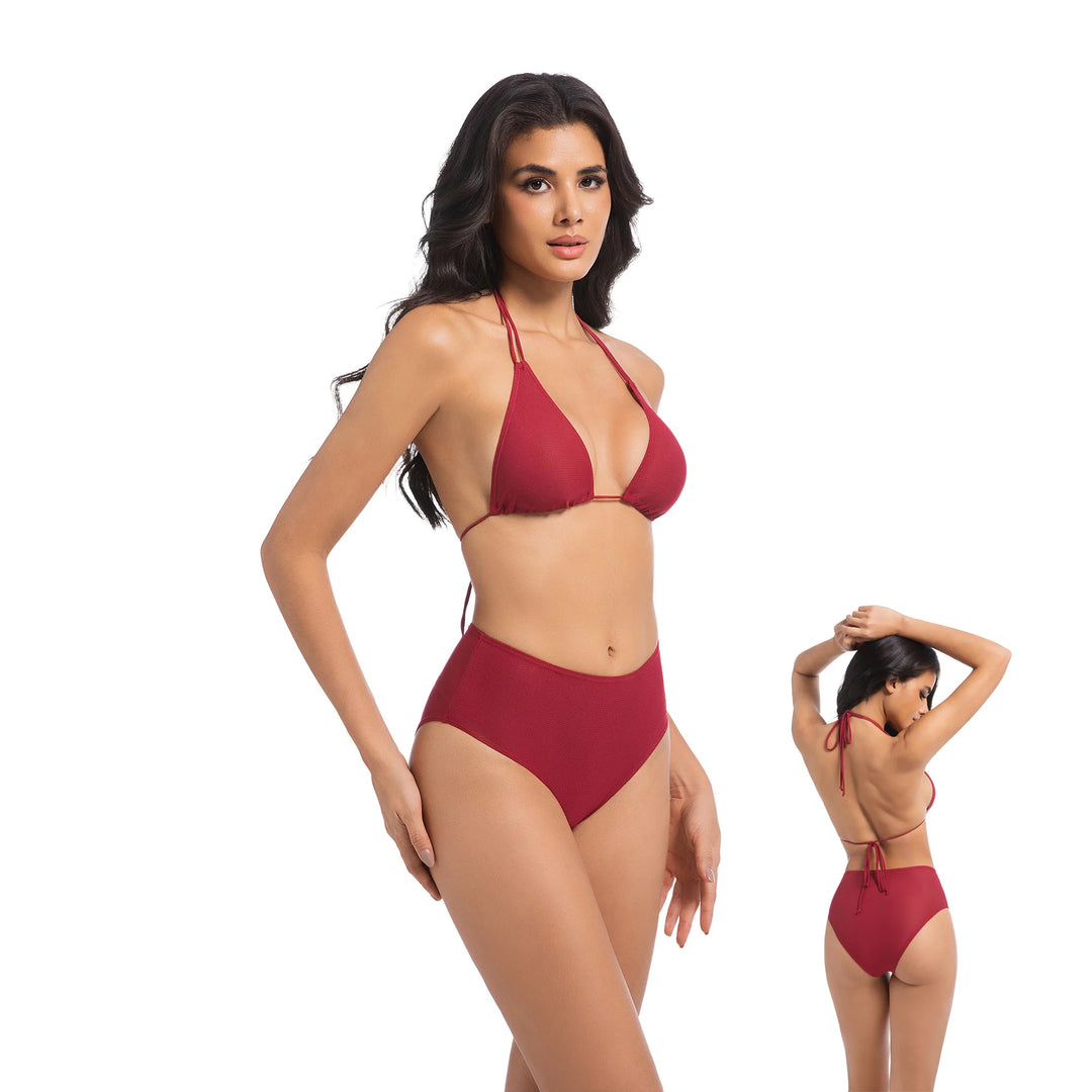 Yüksek Bel Kırmızı İki Parça Kadın Bikini