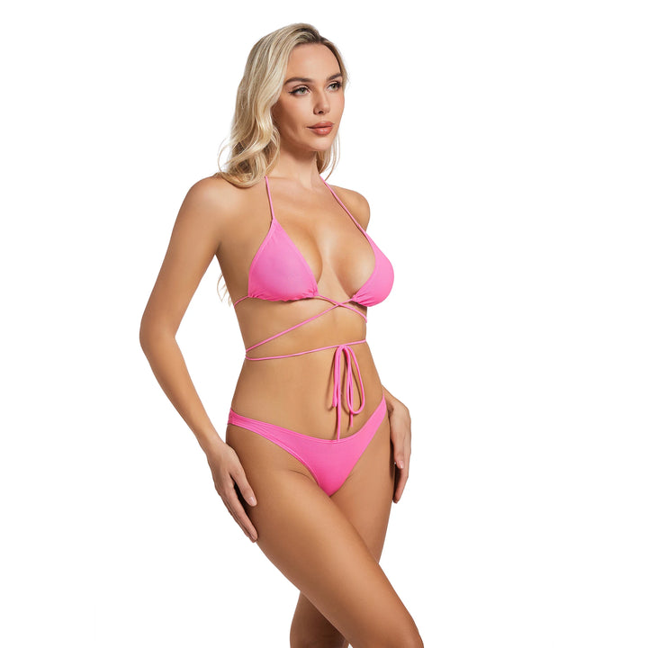 Yüksek Bel Pembe İki Parça Kadın Bikini