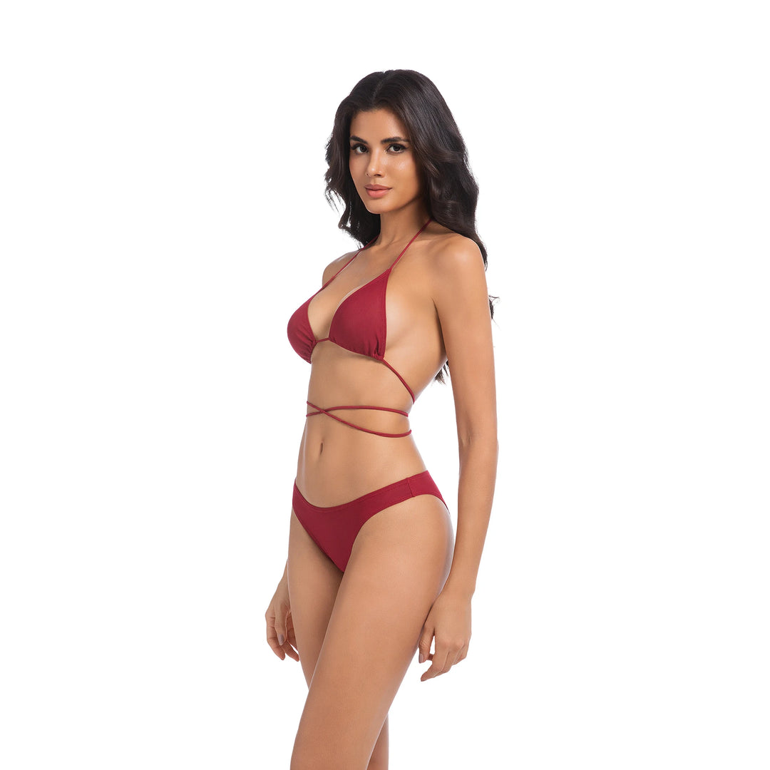 Çevre Dostu Kırmızı İki Parça Yüksek Bel Bikini