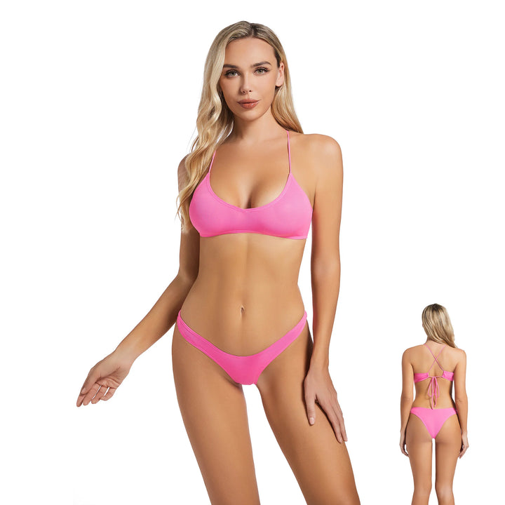 Yüksek Bel Pembe İki Parça Kadın Bikini