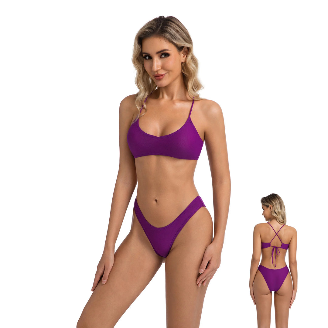 Yüksek Bel Mor İki Parça Kadın Bikini