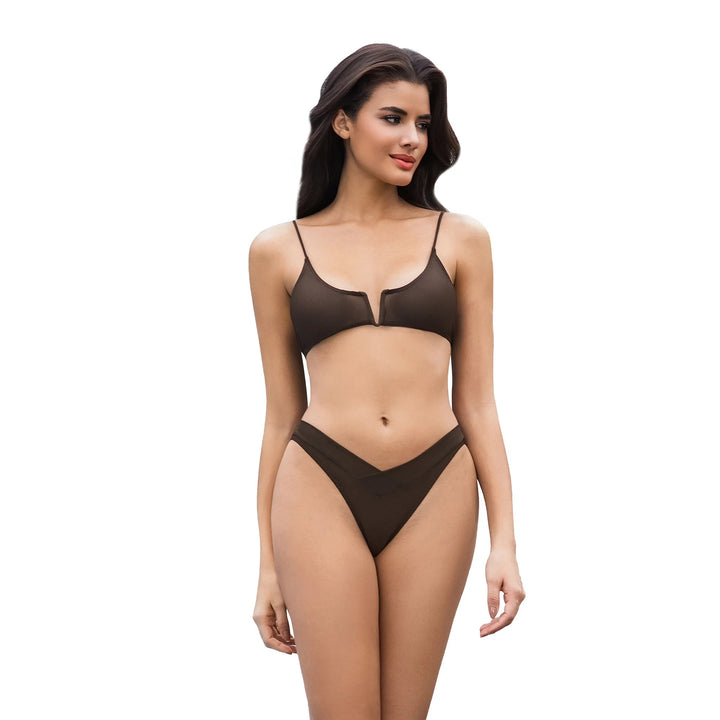 Yüksek Bel Kahverengi İki Parça Kadın Bikini Seti