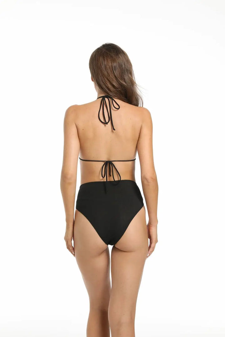 Yüksek Bel Siyah İki Parça Kadın Bikini