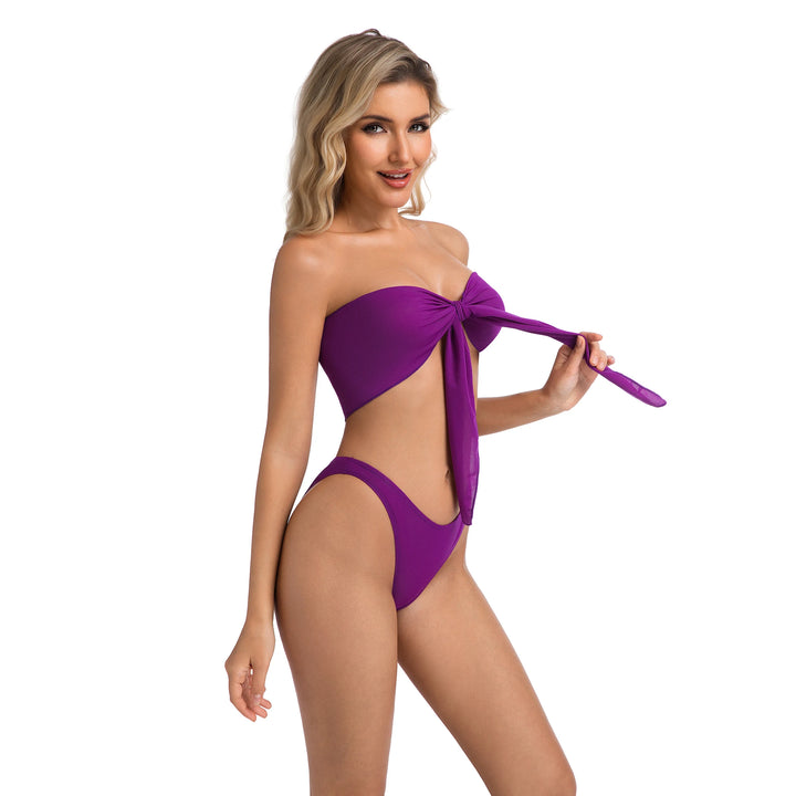 Yüksek Bel Mor İki Parça Kadın Bikini
