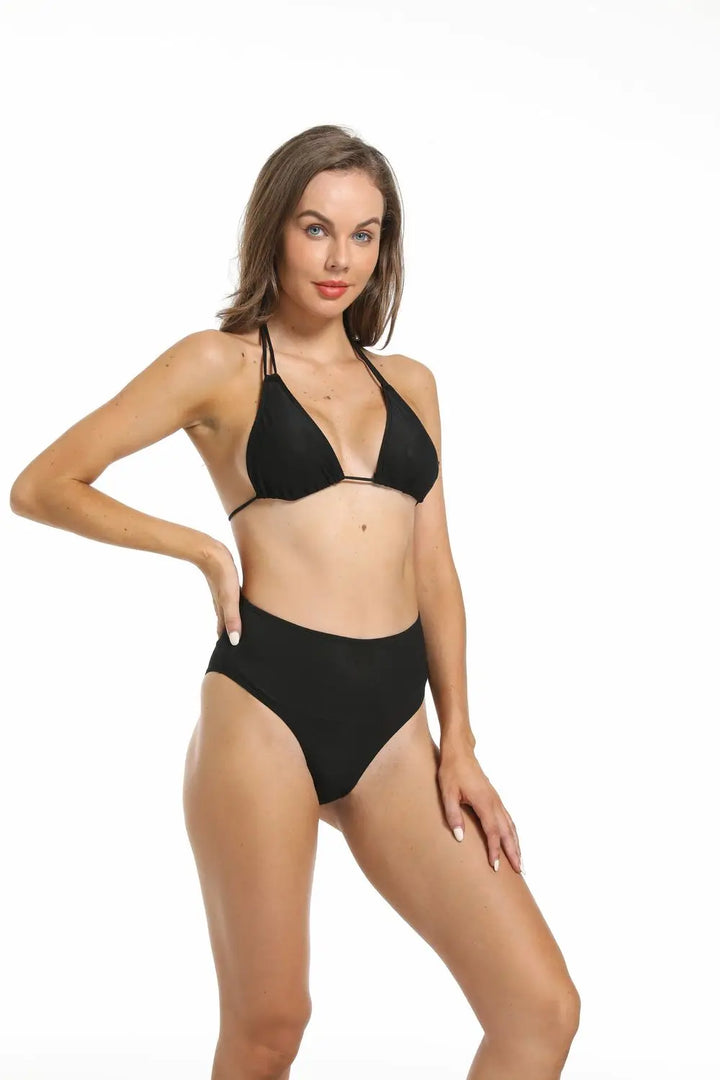 Yüksek Bel Siyah İki Parça Kadın Bikini