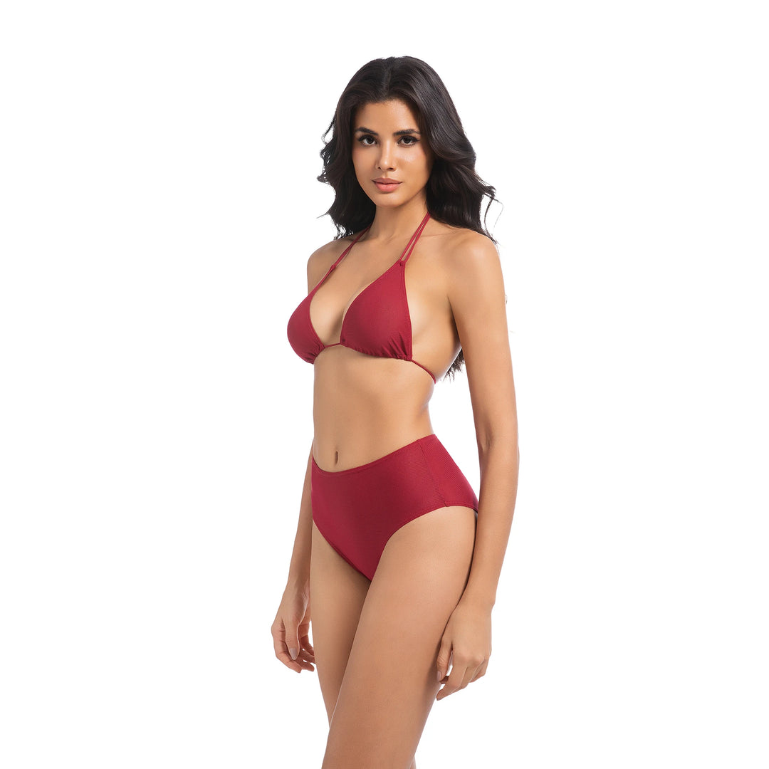 Yüksek Bel Kırmızı İki Parça Kadın Bikini